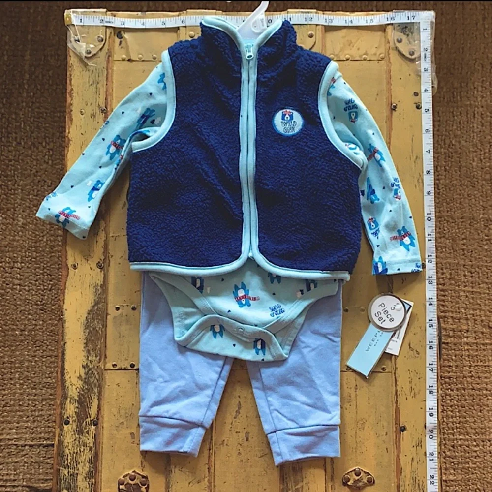 NWT TARGET WEEPLAY STRETCH BLUE FLEECE 3 PIECE OUTFIT SIZE 6 9 MONTHS COORD SET - Picture 5 of 7